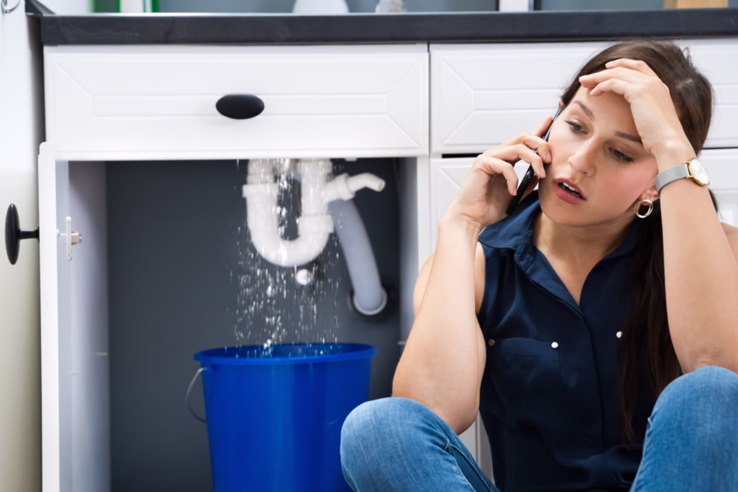 Worried homeowner calling emergency